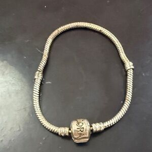 Pandora Silver Tone Snake Chain Charm Bracelet - Silver